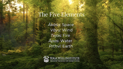 The five elements of Ayurveda, Space, Wind, FIre, Water, Earth