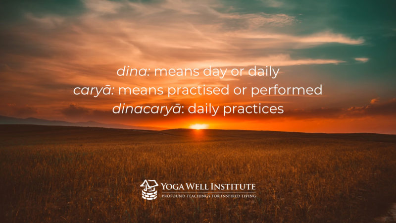 dina: means day or daily: carya: means practised or performed. dinacarya: daily practices. Yoga Well Institute logo