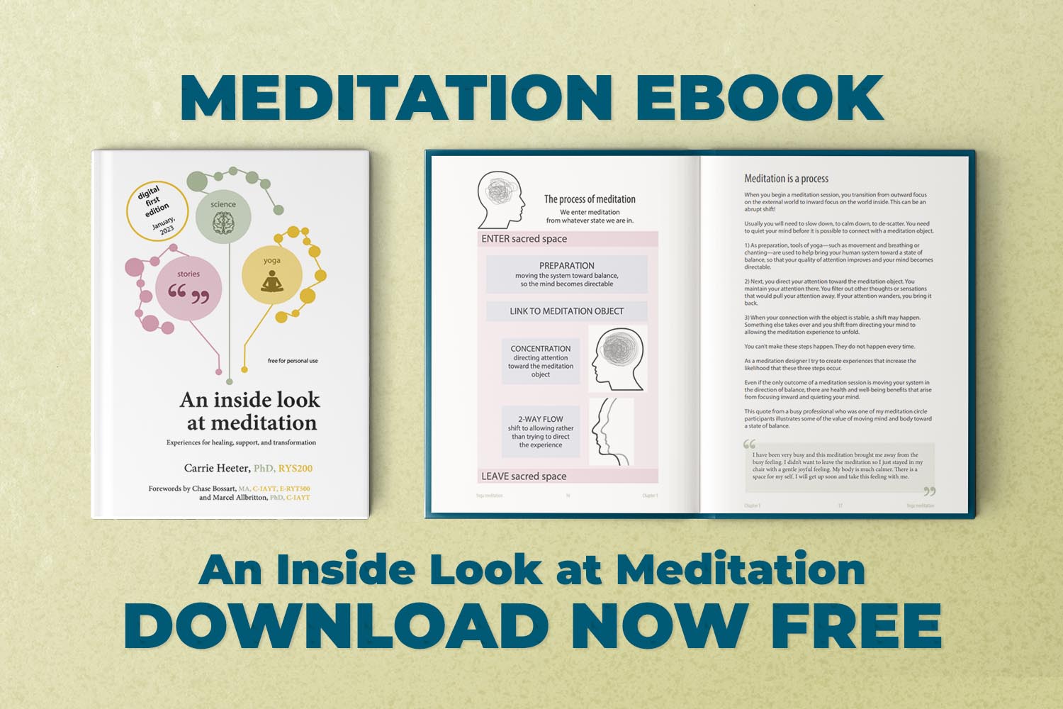 Book mockups psd, editable color changeable design Meditation Ebook Mock Up - Download Now Free is written below it
